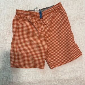 Mini Boden Orange Checkered Kids Swim Trunks
